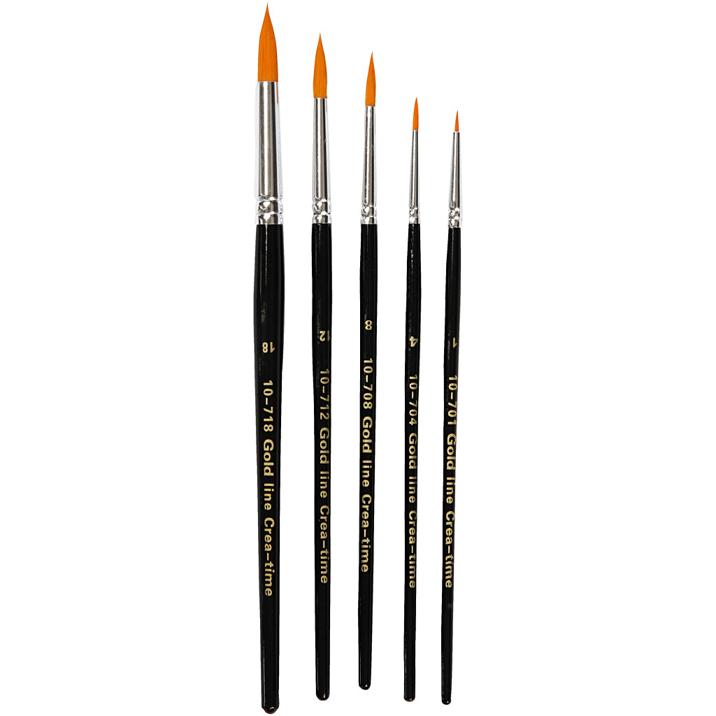 Nylon Brushes, no. 1+4+8+12+18, L: 17-19 cm, W: 1-7 mm, round, 5 pc