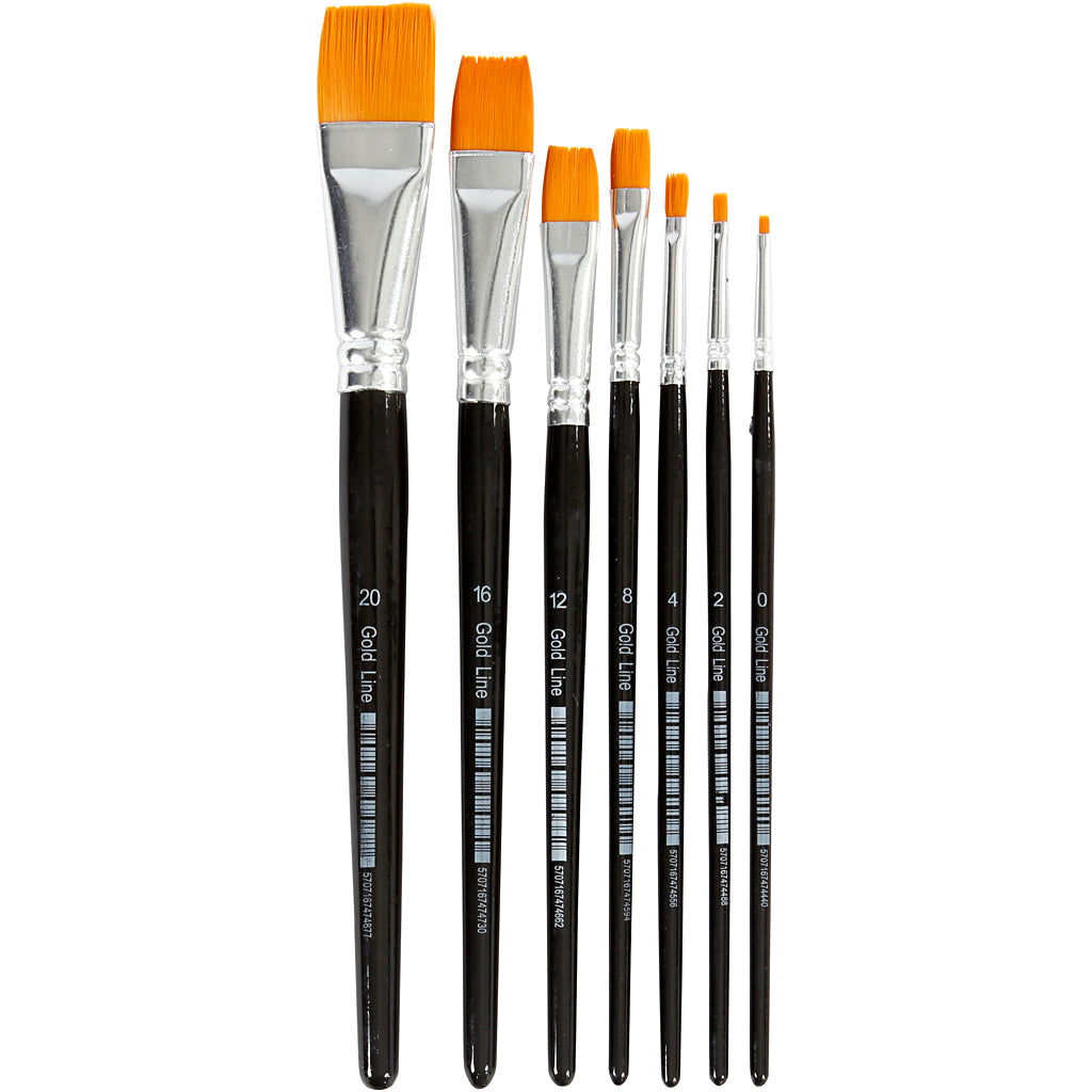 Nylon Brushes, no. 0+2+4+8+12+16+20, L: 16,5-21 cm, W: 1-7 mm, flat, 7 pc