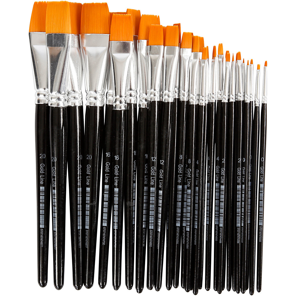 Nylon Brushes, no. 0+2+4+8+12+16+20, L: 17-21 cm, W: 2-22 mm, flat, 30 pc