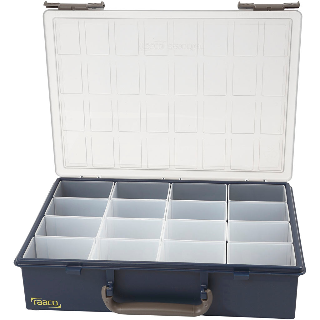 Storage Box, with 16 Removable Insert Boxes, H: 8 cm, size 33,8x26,1 cm, hole size 5,5x7,9x8 cm