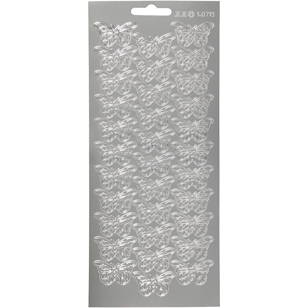 Stickers, butterflies, sheet 10x23 cm, silver, 1 sheet