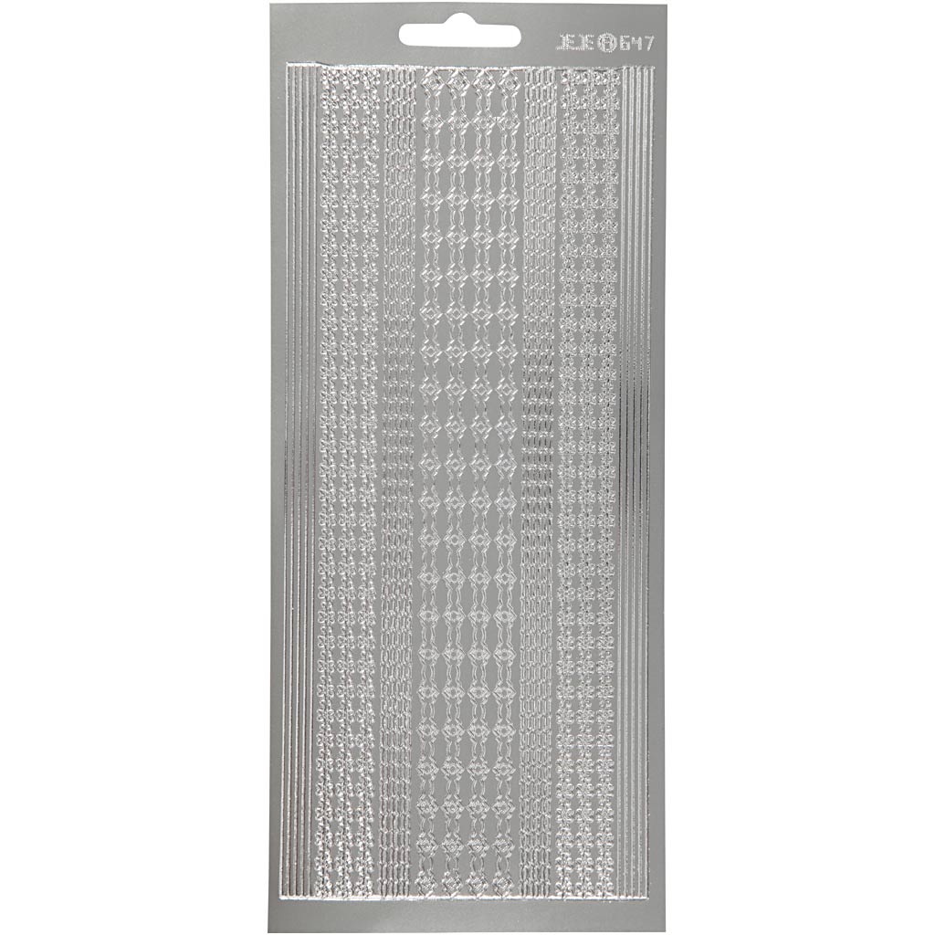 Stickers, borders, sheet 10x23 cm, silver, 1 sheet