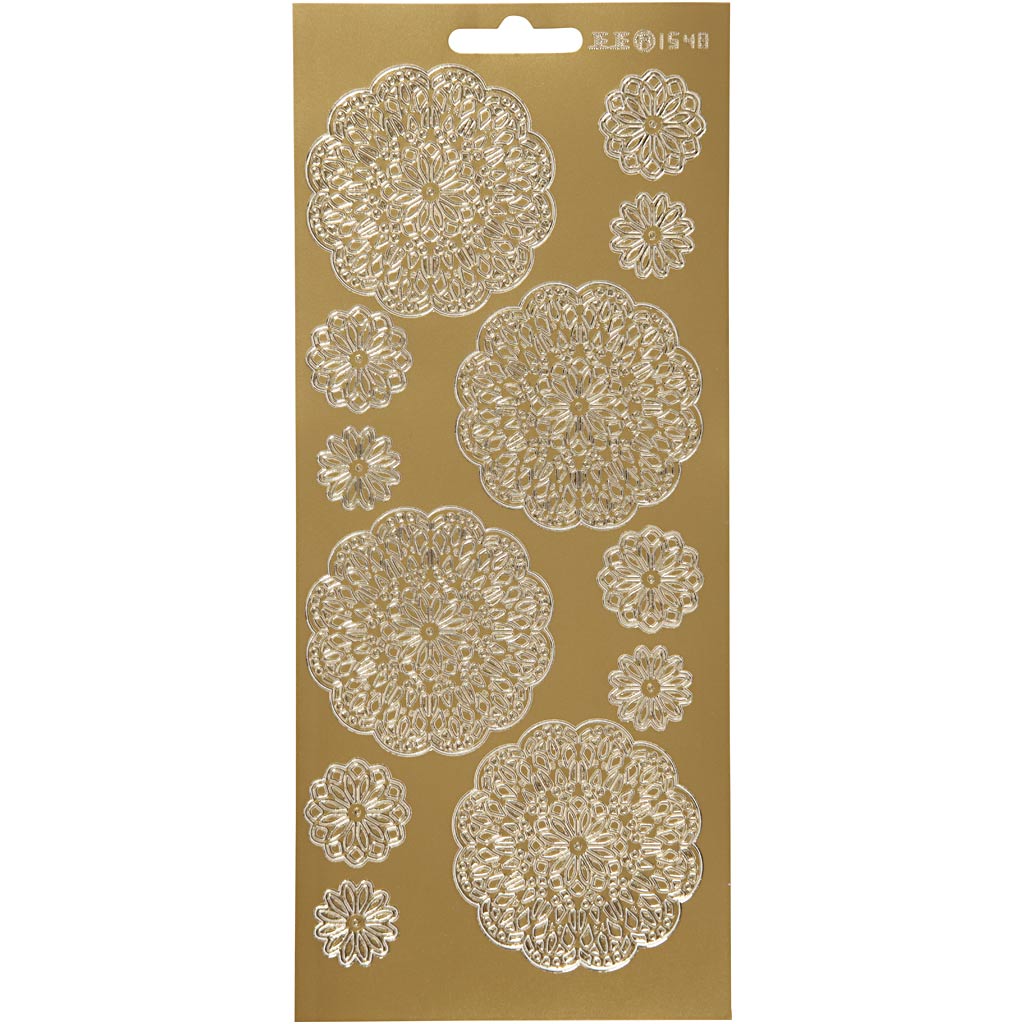 Stickers, flowers, sheet 10x23 cm, gold, 1 sheet