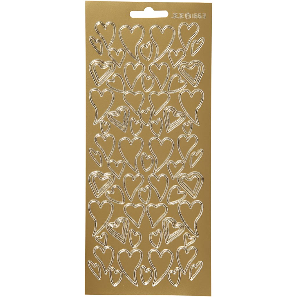Stickers, hearts, sheet 10x23 cm, gold, 1 sheet