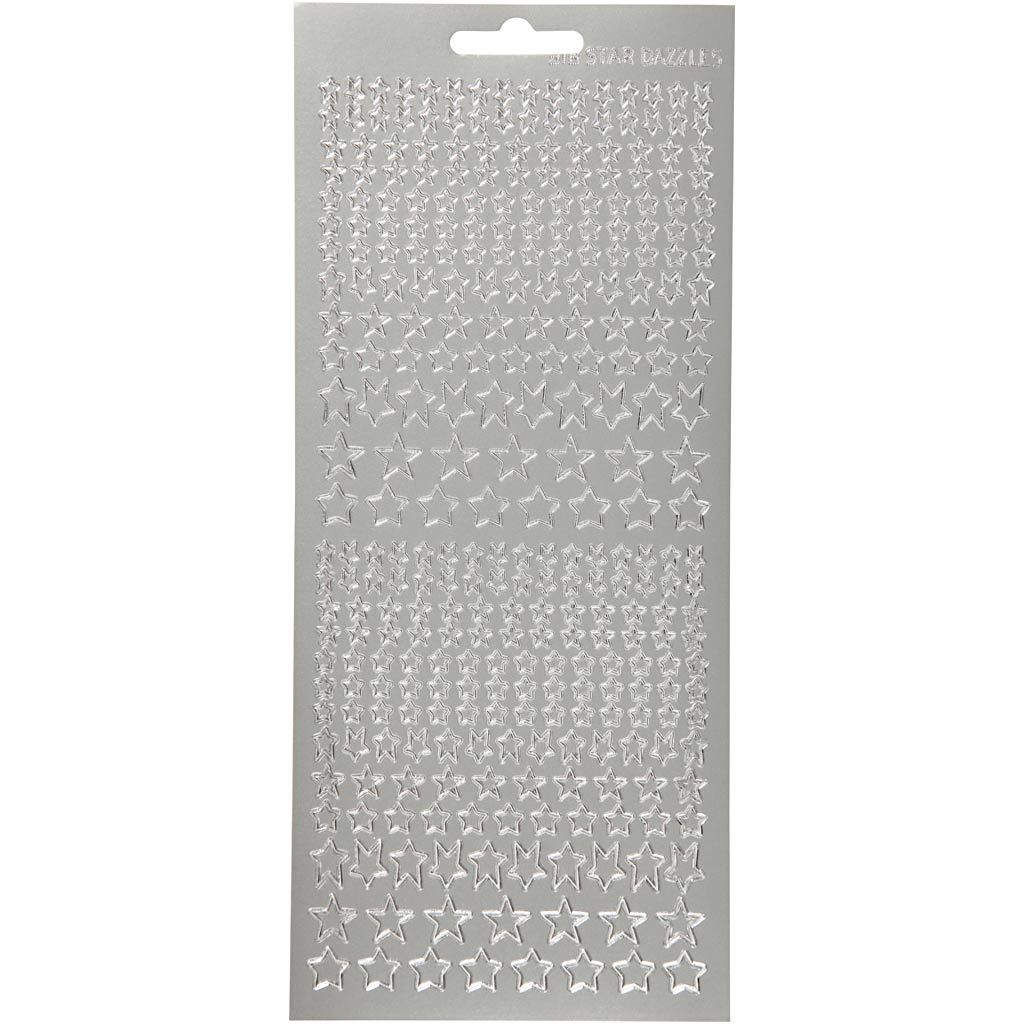 Stickers, stars, sheet 10x23 cm, silver, 1 sheet