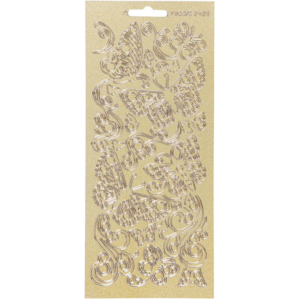Stickers, butterflies, sheet 10x23 cm, gold, 1 sheet
