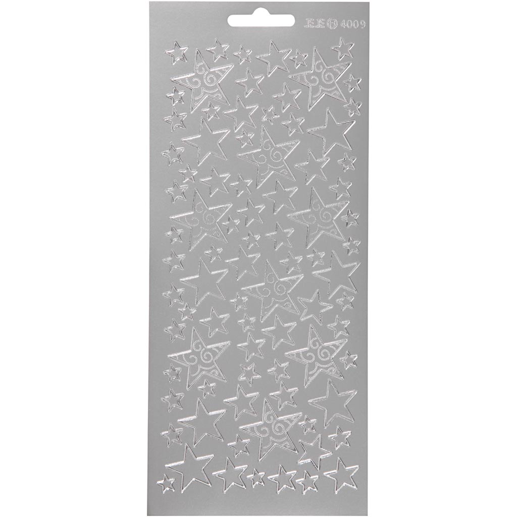 Stickers, stars, sheet 10x23 cm, silver, 1 sheet