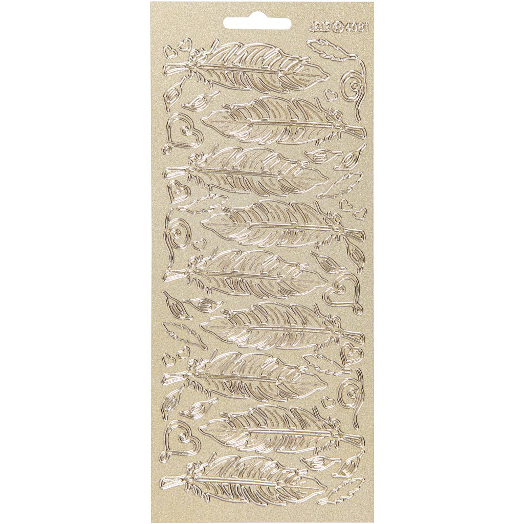 Stickers, feathers, sheet 10x23 cm, gold, 1 sheet
