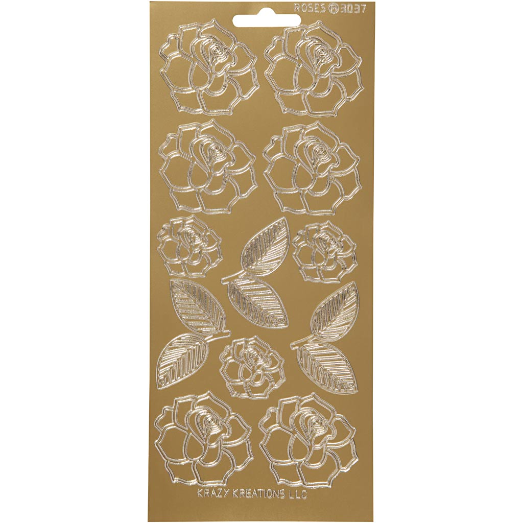 Stickers, roses, sheet 10x23 cm, gold, 1 sheet