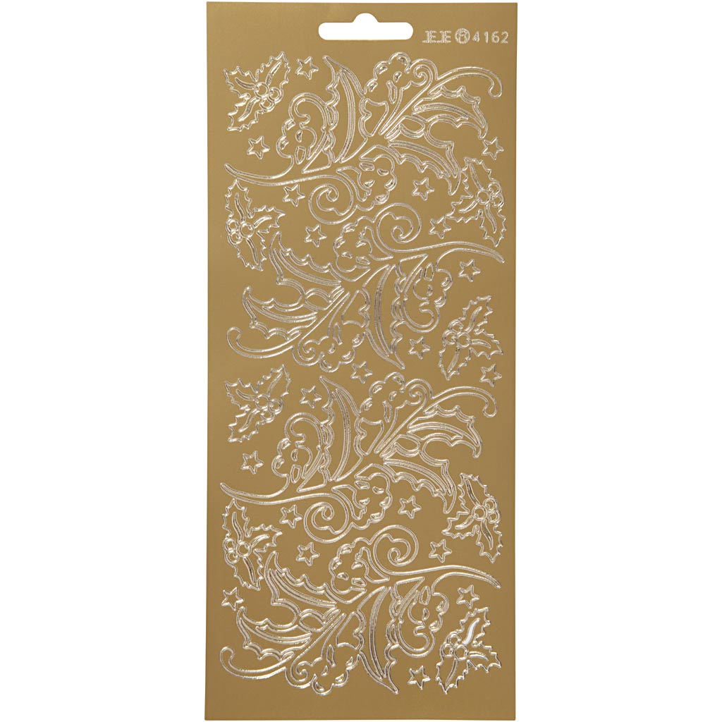 Stickers, holly, sheet 10x23 cm, gold, 1 sheet
