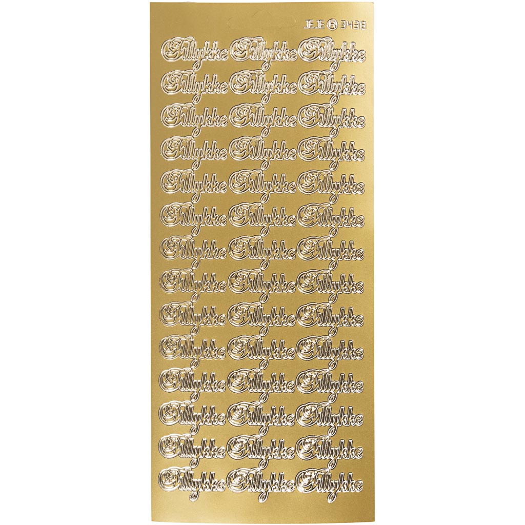 Stickers, tillykke, sheet 10x23 cm, gold, 1 sheet