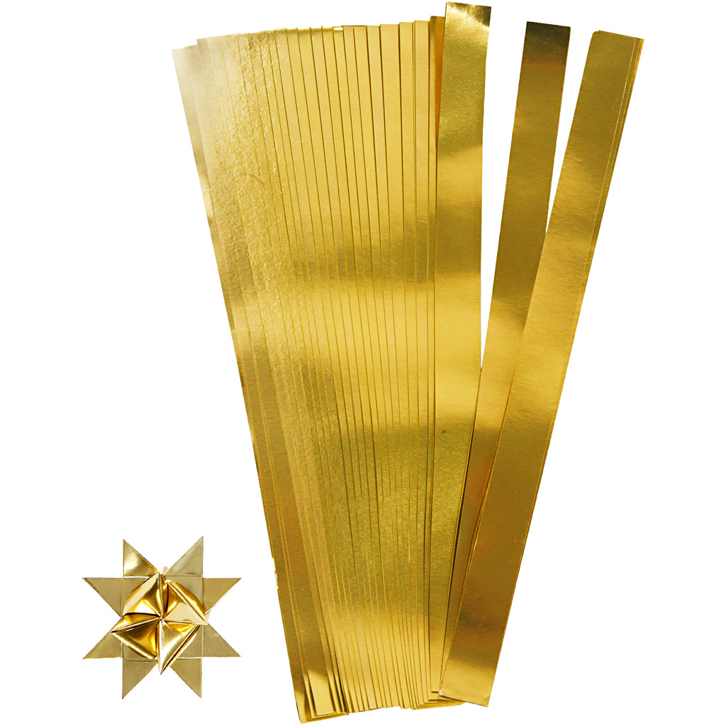 Paper Star Strips, L: 73 cm, W: 25 mm, dia. 11,5 cm, gold, 100 strips