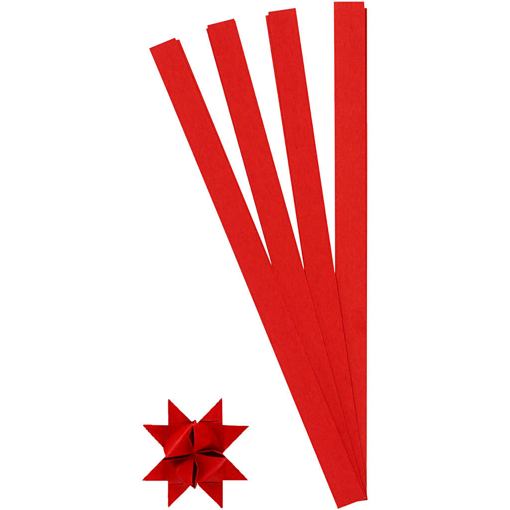 Paper Star Strips, L: 45 cm, W: 15 mm, dia. 6,5 cm, red, 100 strips