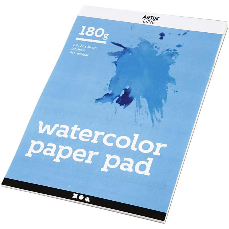 Watercolour Block, A4, sheet 210x297 mm, 180 g, white, 20 sheet/ 1 pc