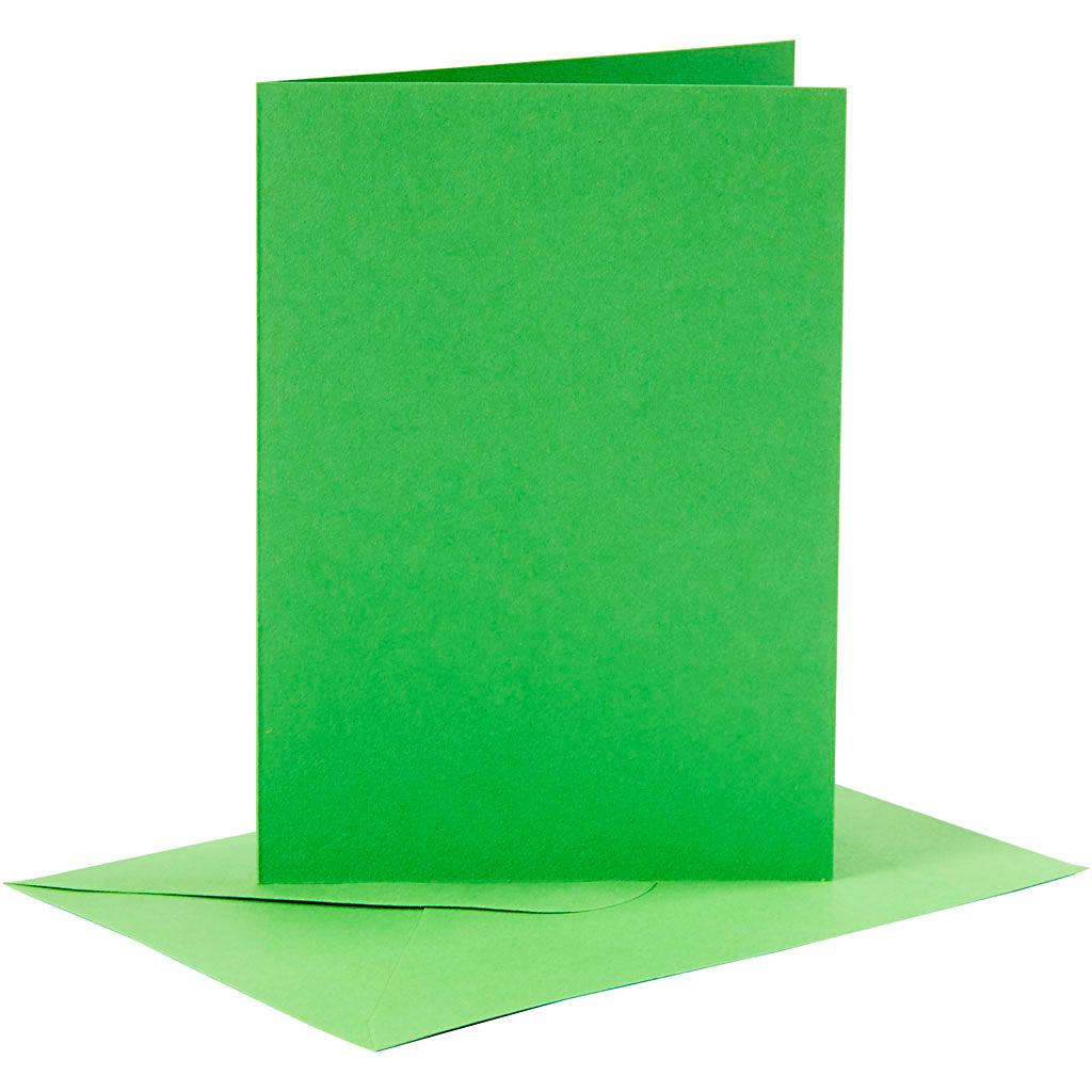 Cards and envelopes, card size 10,5x15 cm, envelope size 11,5x16,5 cm, 110+220 g, green, 6 set