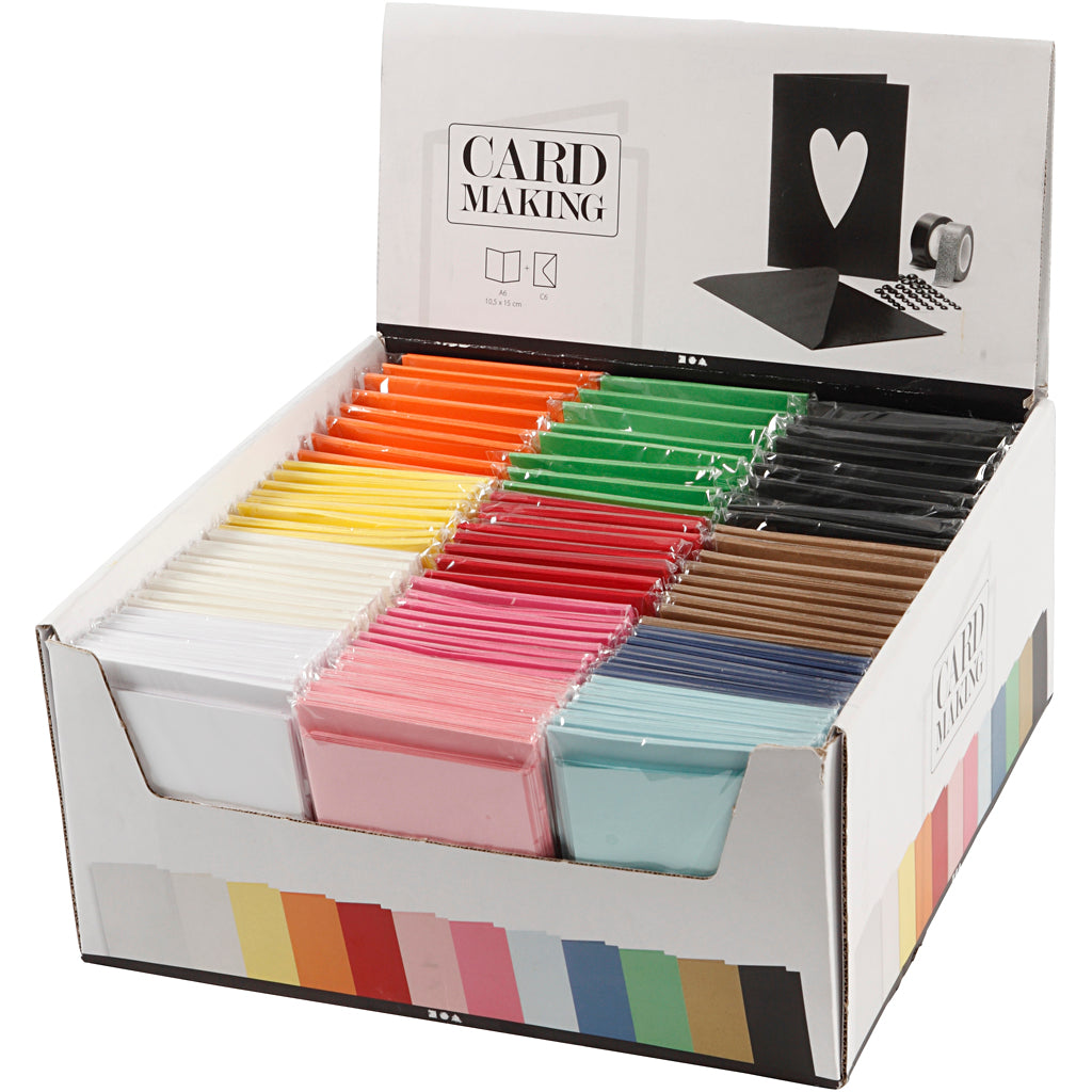 Cards and Envelopes, card size 10,5x15 cm, envelope size 11,5x16,5 cm, assorted colours, 12x10 pack