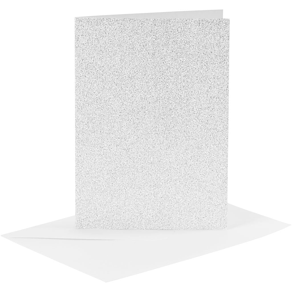 Cards and Envelopes, card size 10,5x15 cm, envelope size 11,5x16,5 cm, glitter, 120+250 g, silver, 4 set