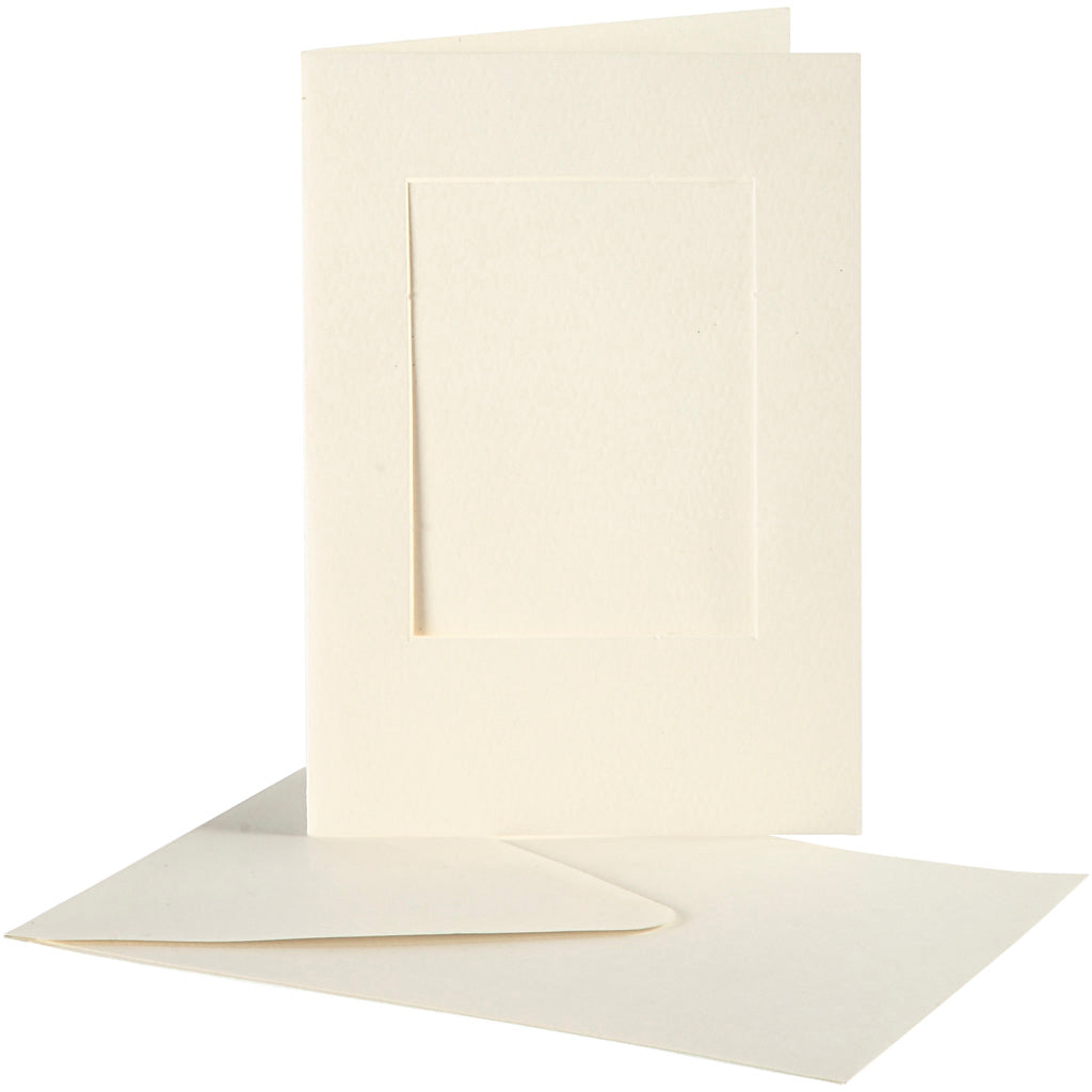 Passepartout Card, rectangular, card size 10,5x15 cm, envelope size 11,5x16,5 cm, off-white, 10 set