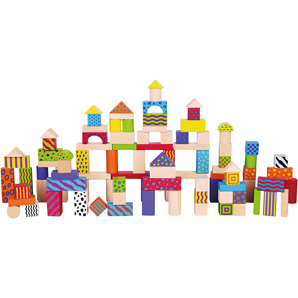 VIGA wooden blocks with pattern, size 3 cm, assorted colours, 100 parts/ 1 set