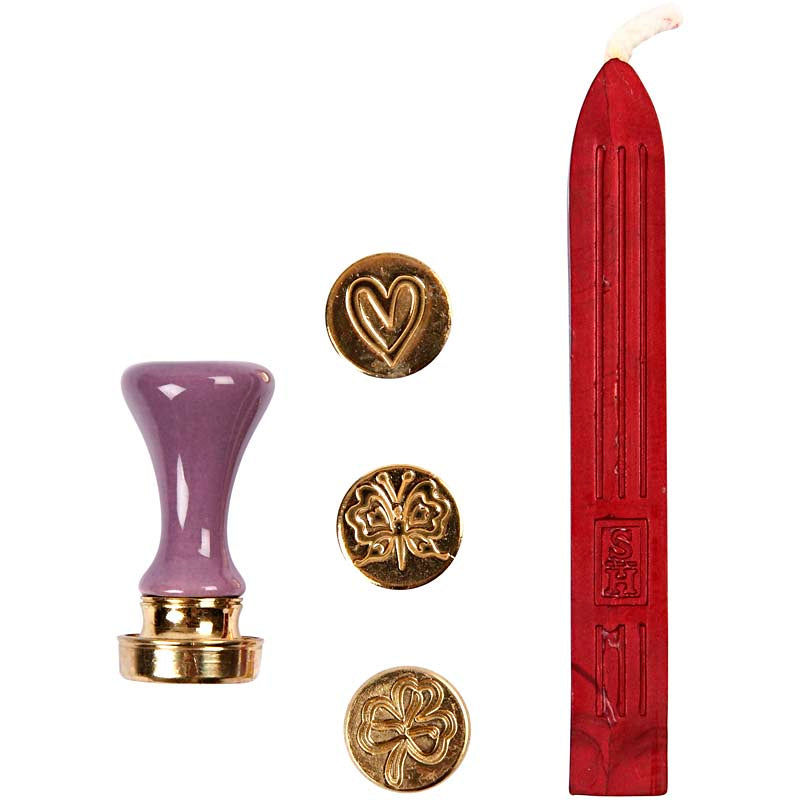 Wax Seal Set, heart, butterfly, clover, dia. 18 mm