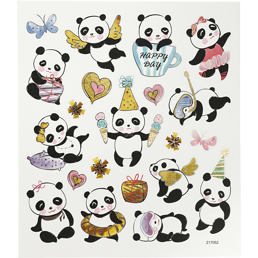 Stickers, pandas, sheet 15x16,5 cm, 1 sheet