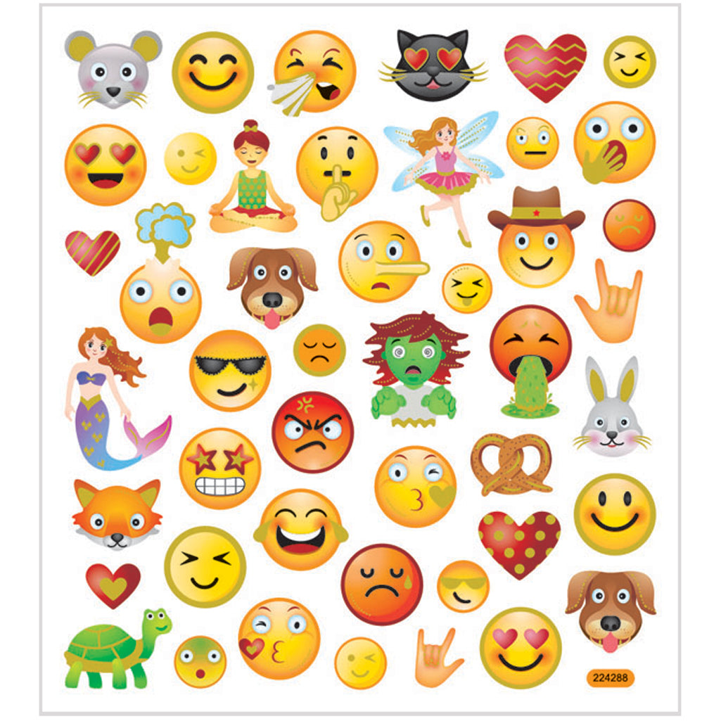 Stickers, emoji, sheet 15x16,5 cm, 1 sheet