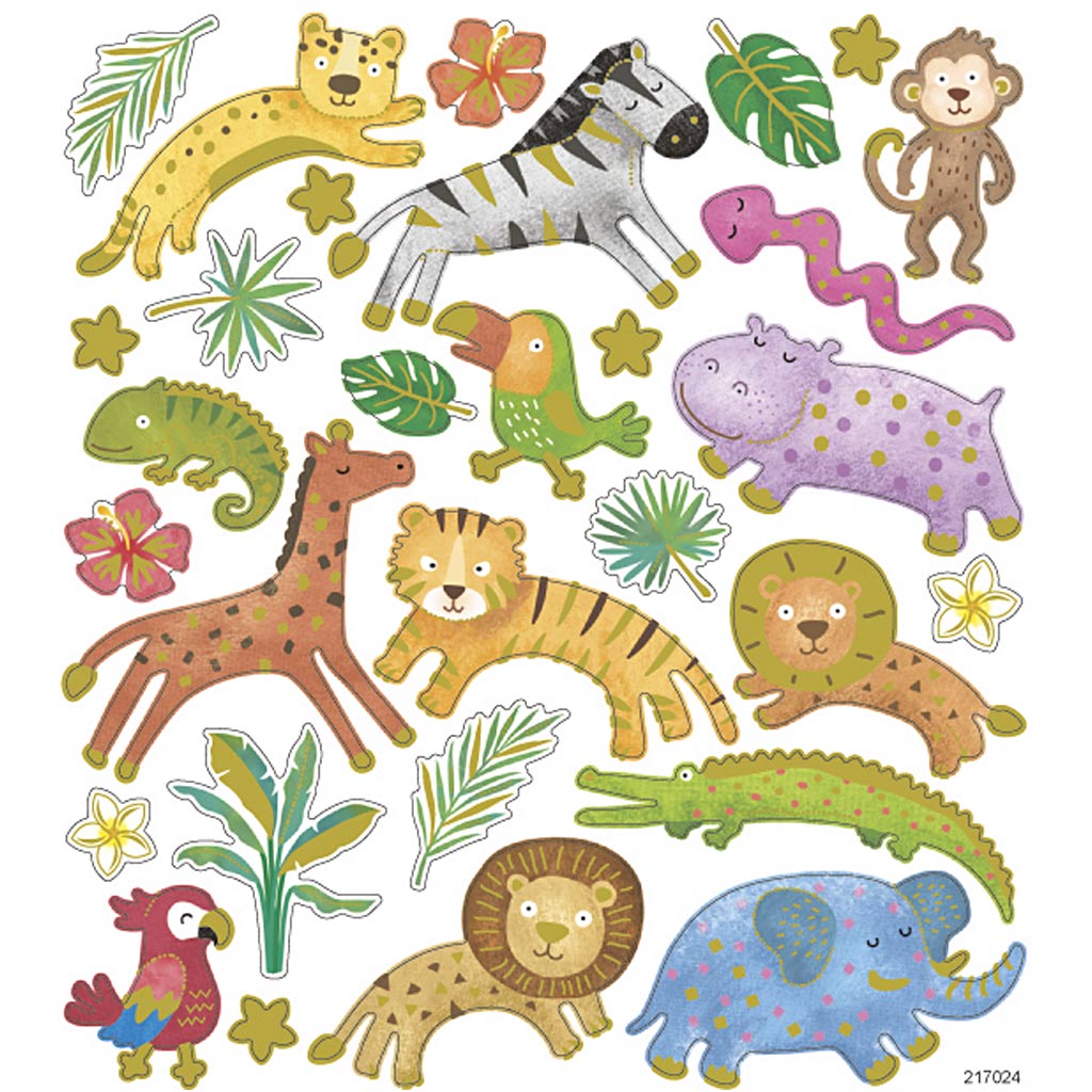Stickers, Wild animals, sheet 15x16,5 cm, 1 sheet