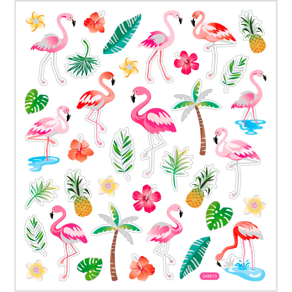 Stickers, flamingo, sheet 15x16,5 cm, ca. 37 pc, 1 sheet