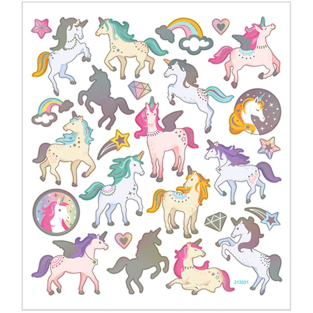 Stickers, unicorns, sheet 15x16,5 cm, ca. 27 pc, 1 sheet