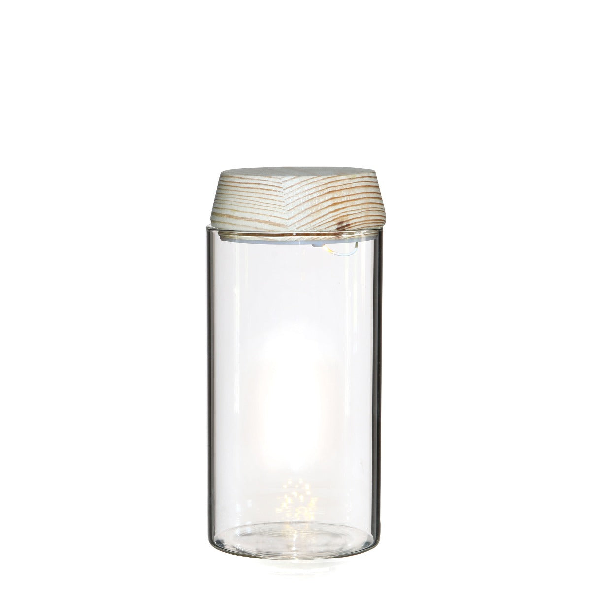 Glass cylinder with LED in wooden lid 18cm high (1 pcs.)