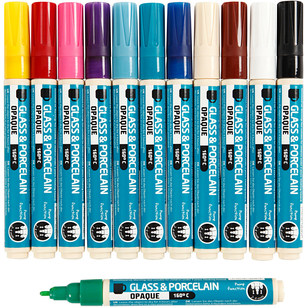 Glass and Porcelain Marker, line 2-4 mm, opaque, assorted colours, 12 pc