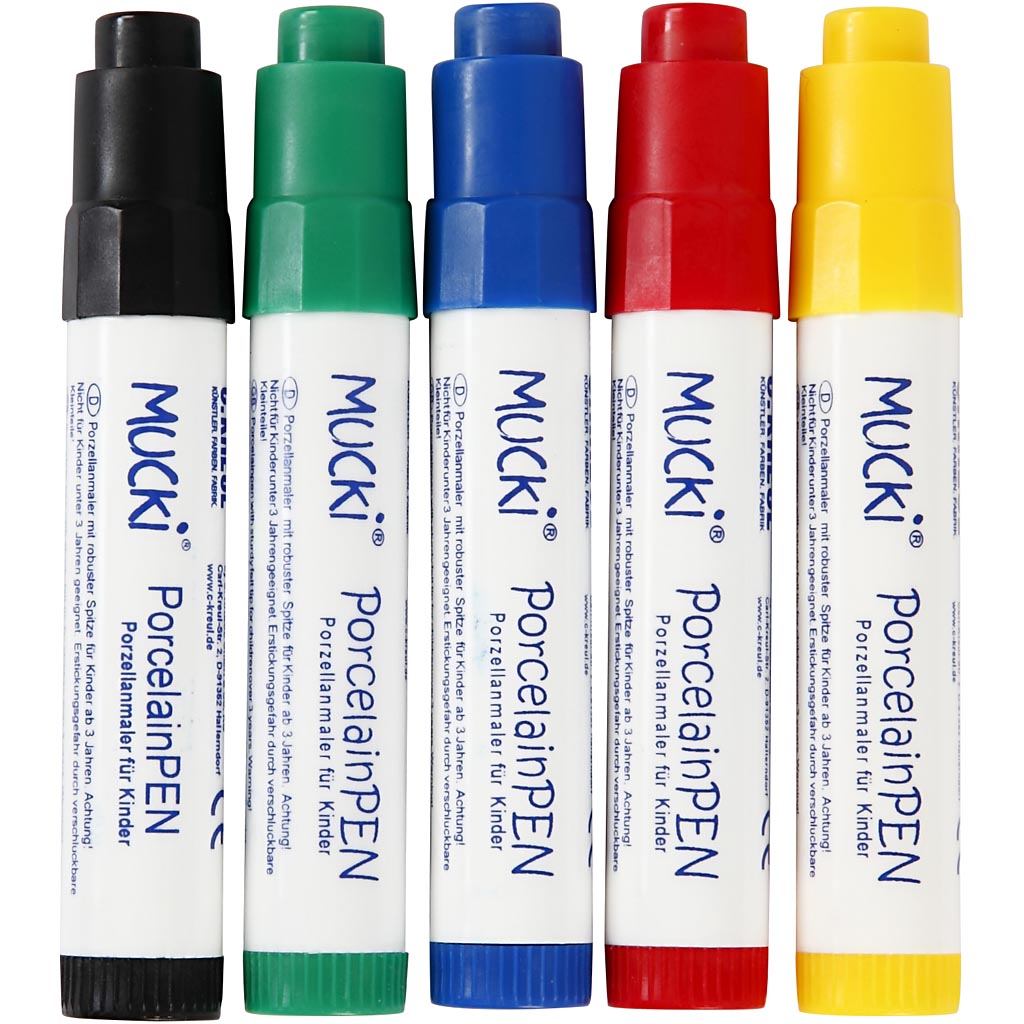 Mucki Glas- og porcelænstusch, line 2-5 mm, assorted colours, 5 pc