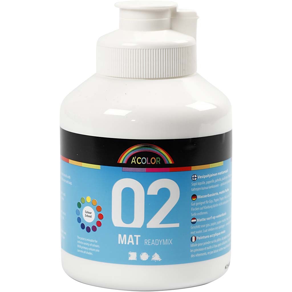 A-Color Acrylic Paint, white, 02 - matt (color poster), 500ml