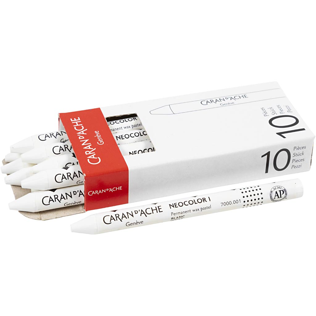CARAN D’ACHE Neocolor I Crayons, L: 10 cm, thickness 8,5 mm, white (001), 10 pc
