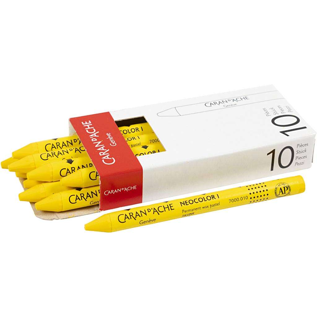 CARAN D’ACHE Neocolor I Crayons, L: 10 cm, thickness 8,5 mm, yellow (010), 10 pc