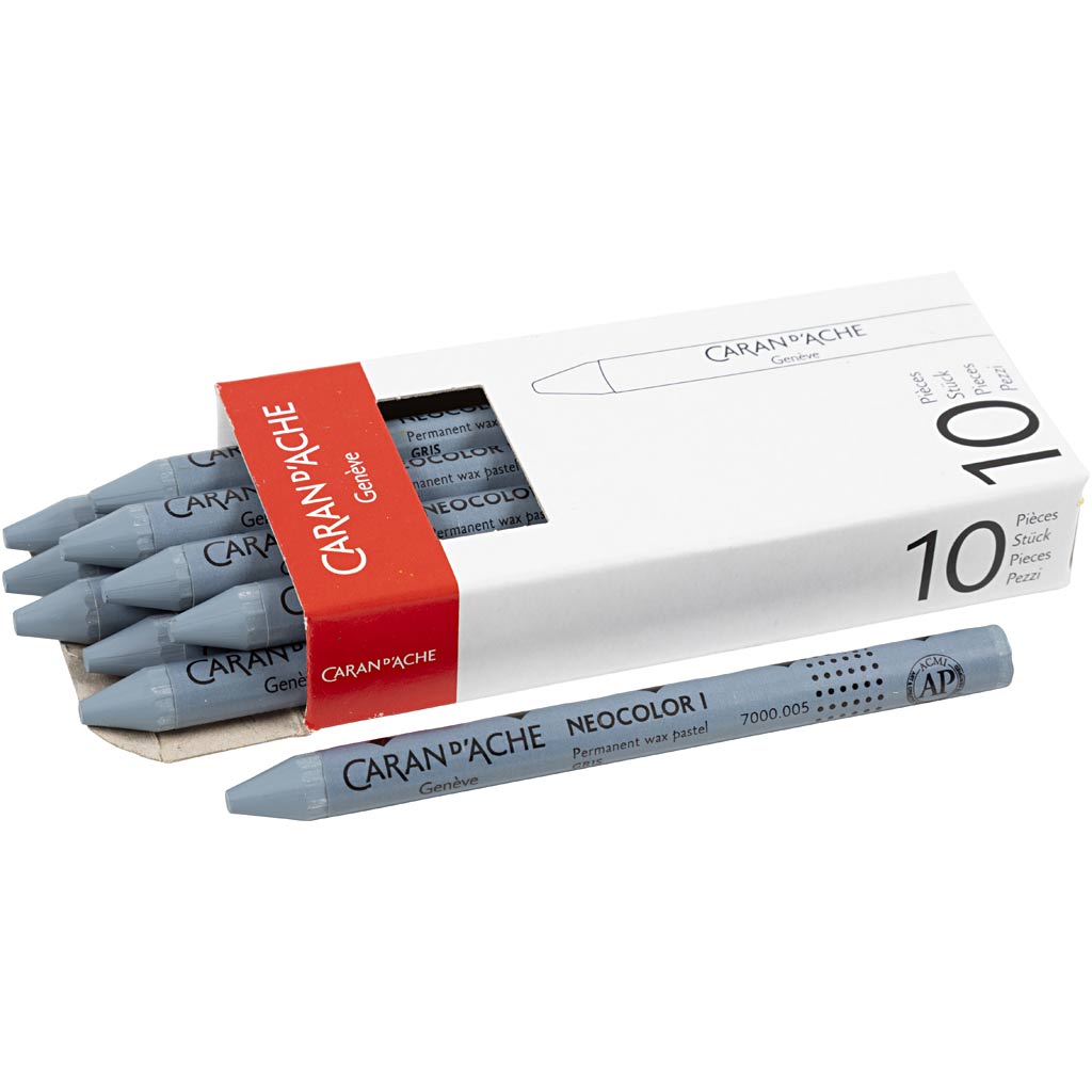 CARAN D’ACHE Neocolor I Crayons, L: 10 cm, thickness 8,5 mm, grey (005), 10 pc