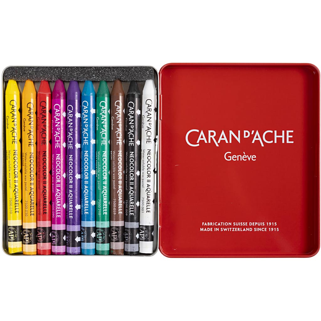CARAN D’ACHE Neocolor II, L: 10 cm, thickness 8,5 mm, assorted colours, 10 pc