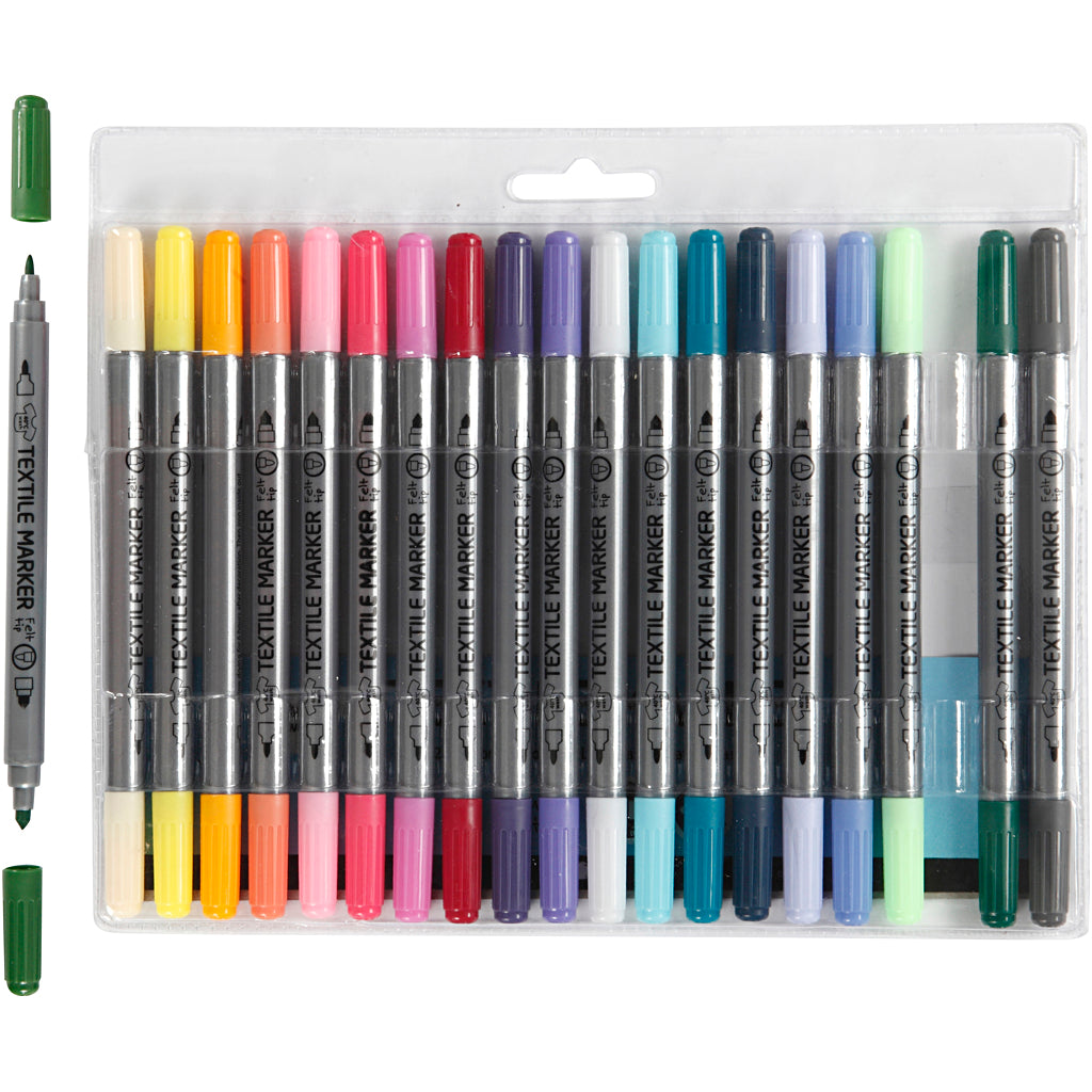 Textile markers, line 2,3+3,6 mm, additional colours, 20 pc