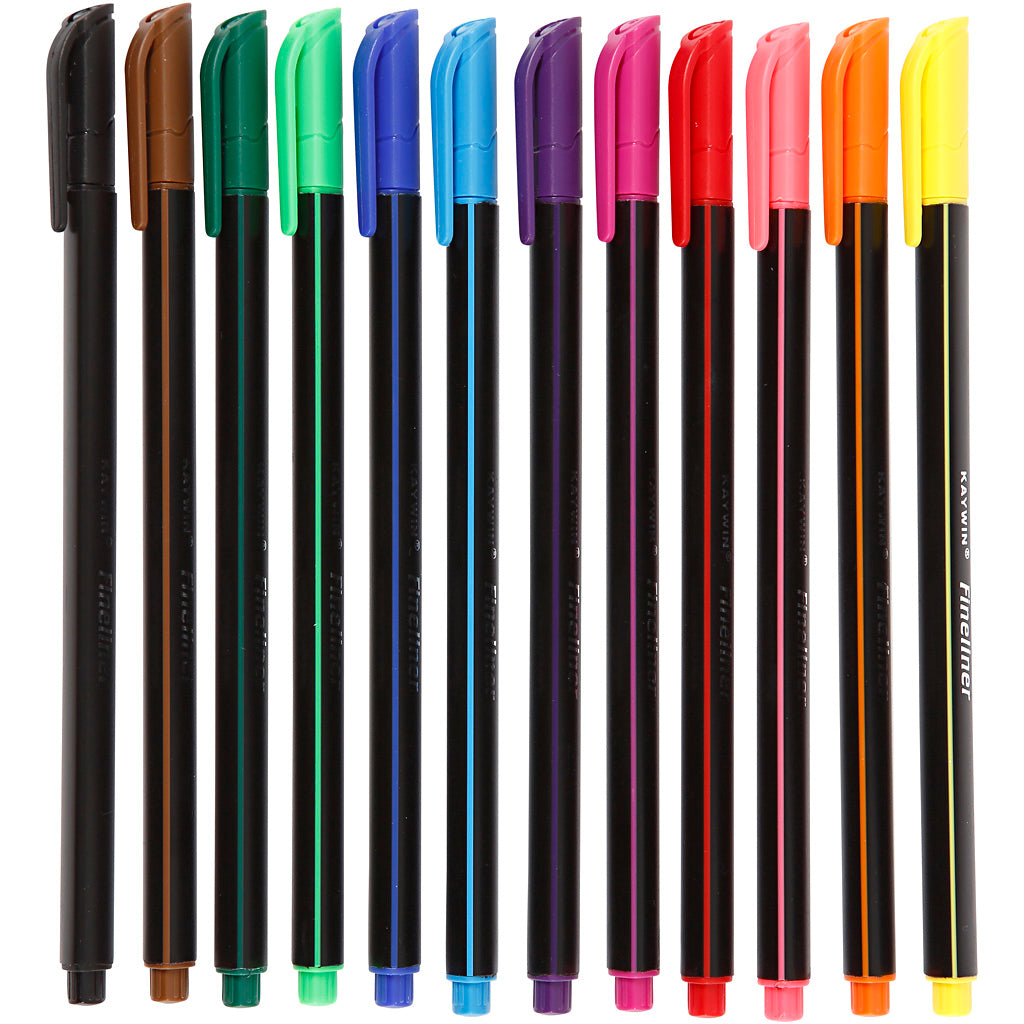 Colortime Fineliner Markers, line 0,6-0,7 mm, assorted colours, 12 pc