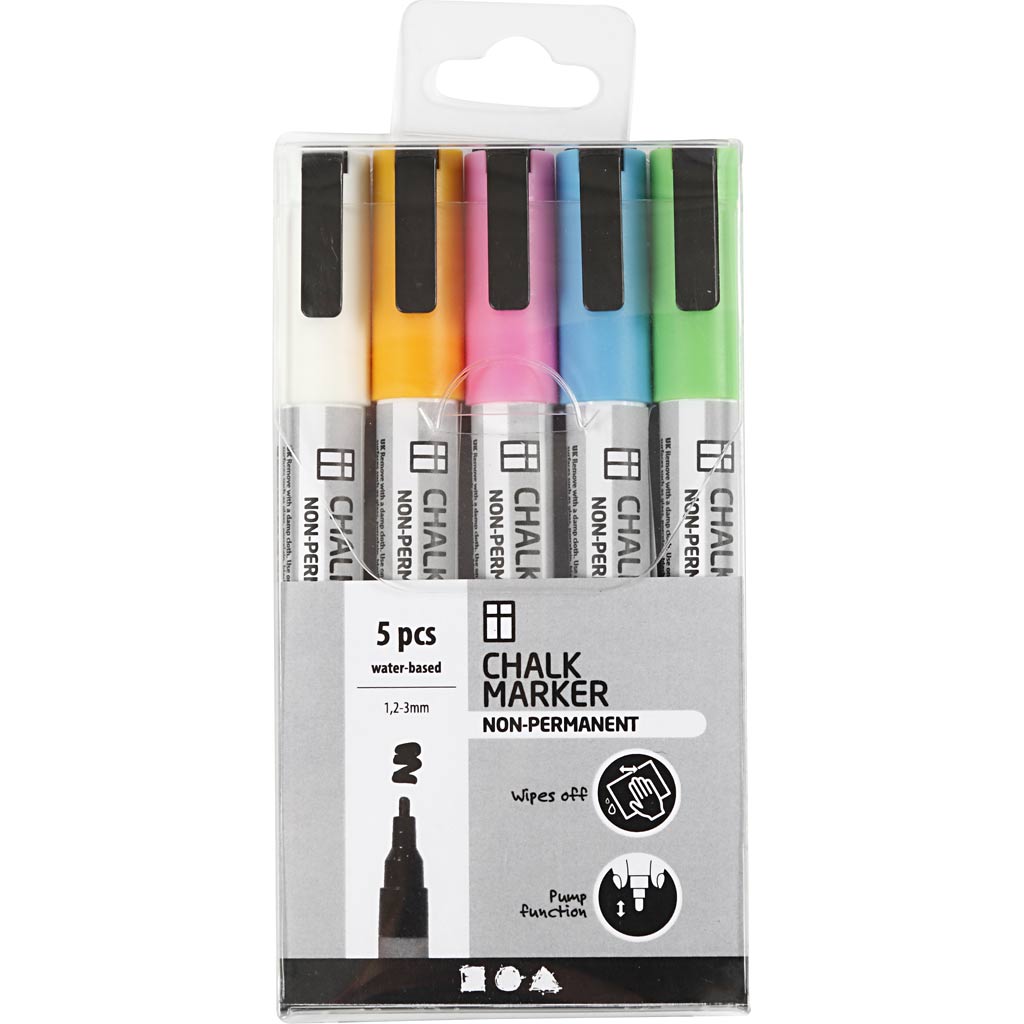 Chalk Markers, line 1,2-3 mm, bold colours, 5 pc
