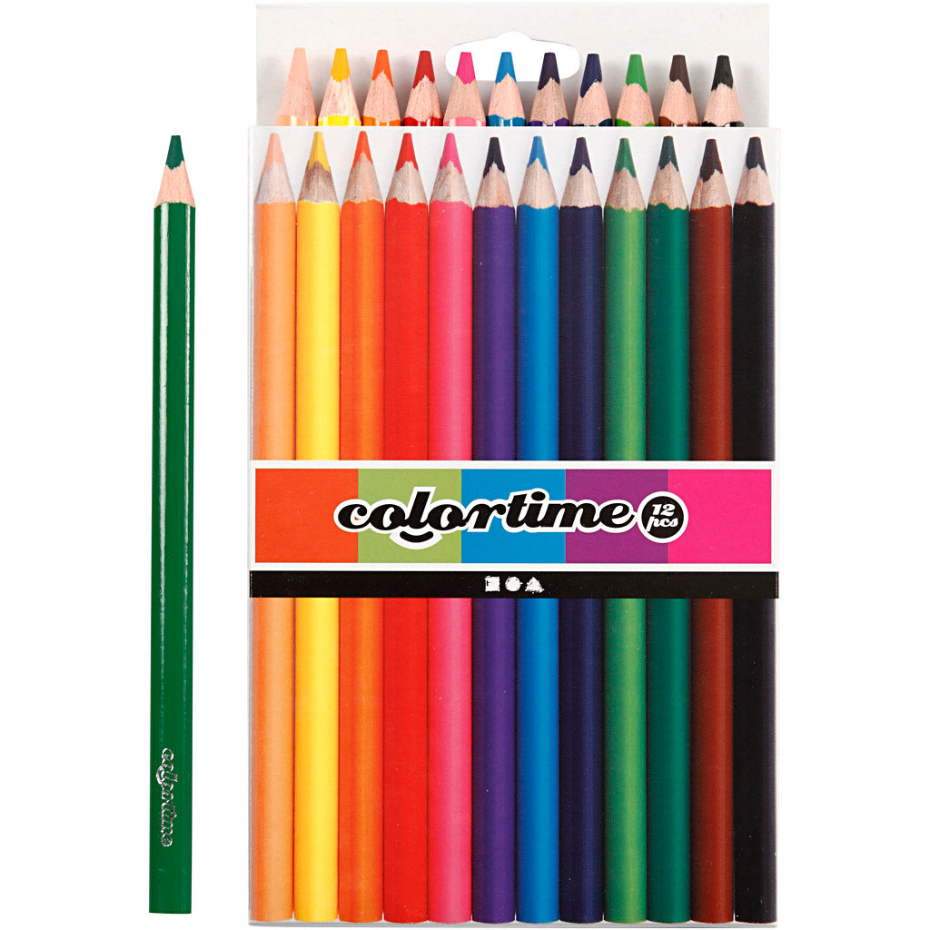 Colortime Colour Pencils, L: 17,45 cm, lead 5 mm, JUMBO, assorted colours, 12 pc