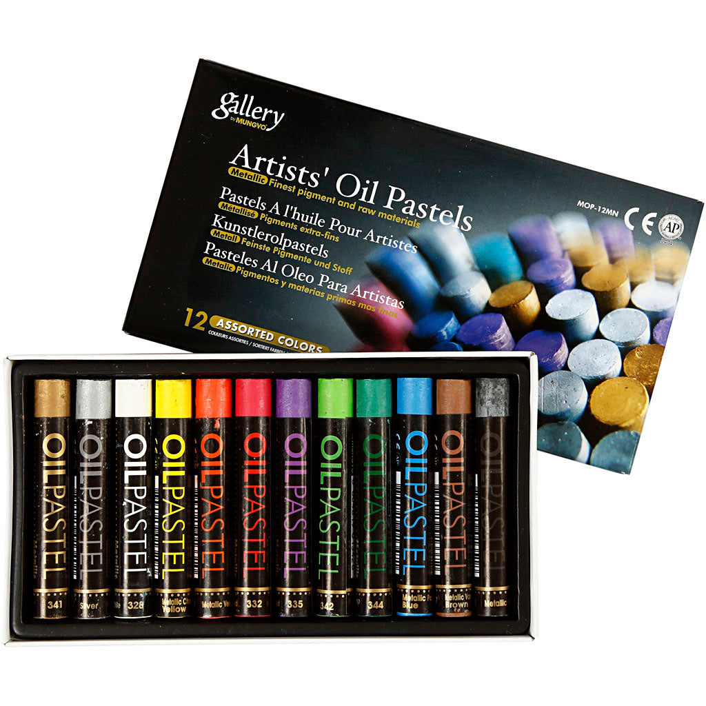 Gallery Oil Pastel, L: 7 cm, thickness 11 mm, metallic colours, 12 pc