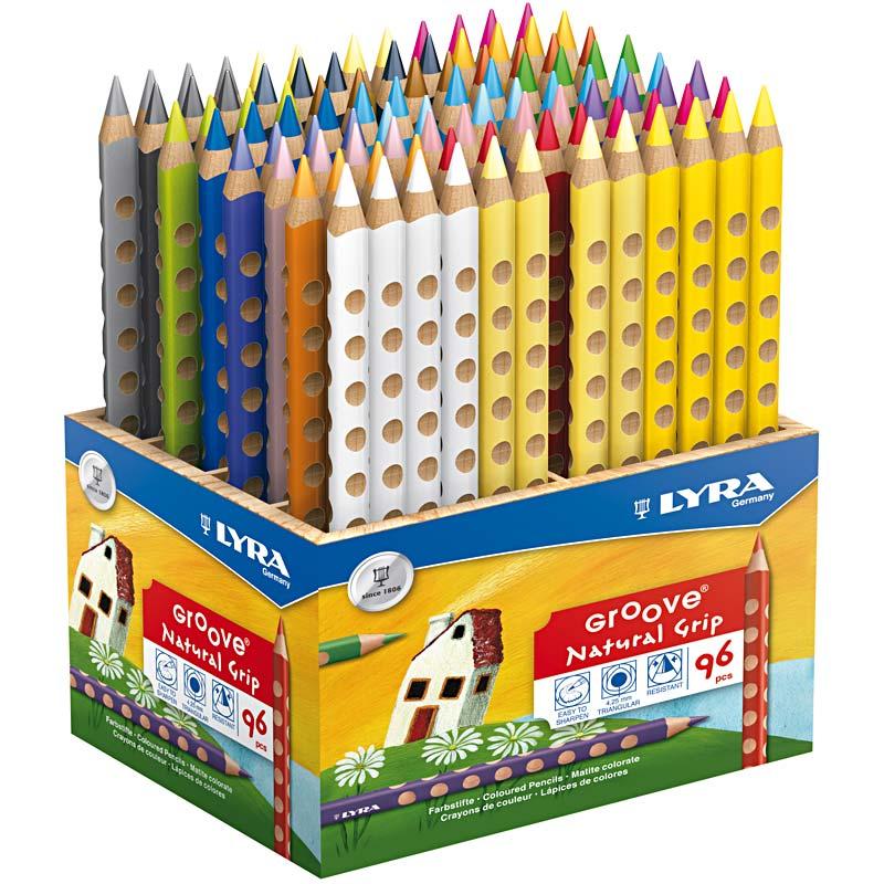 Groove Colouring Pencils, L: 18 cm, lead 4.25 mm, assorted colours, 96 pc