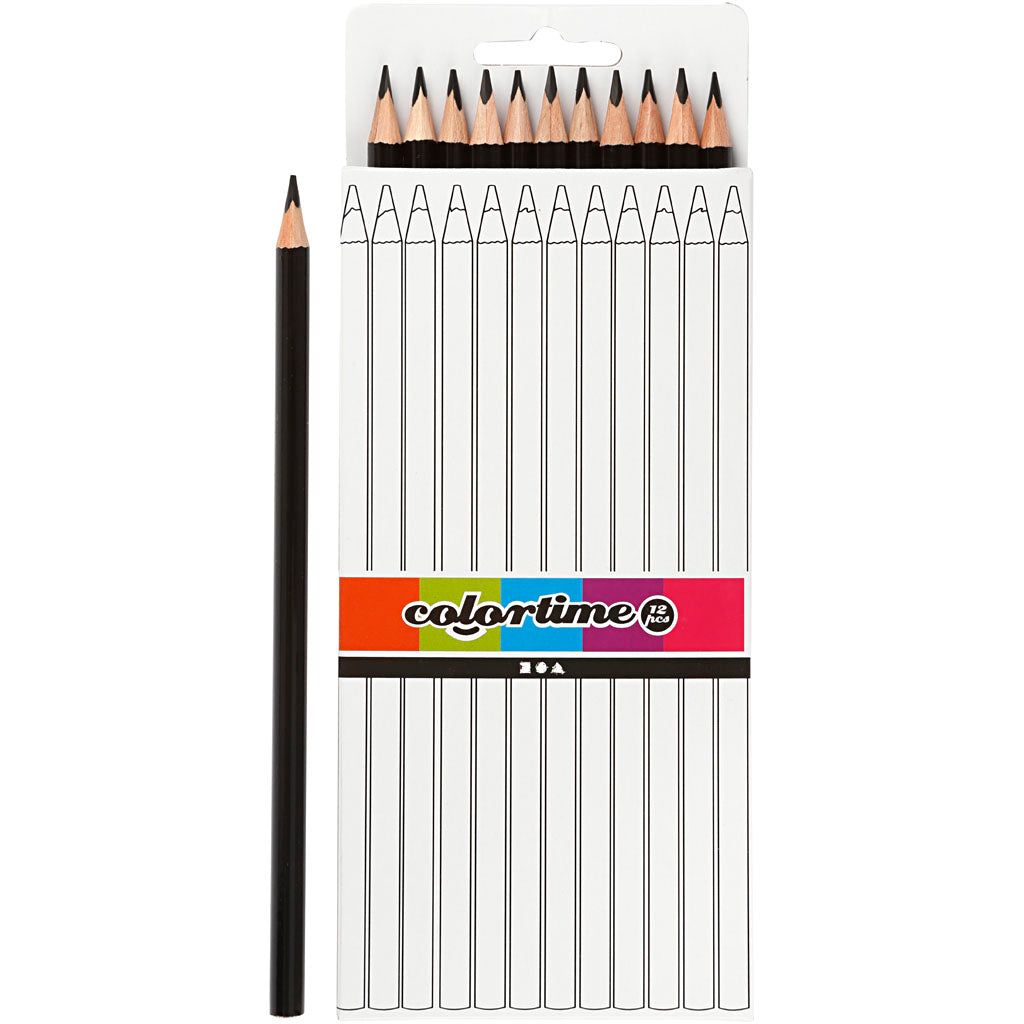Colortime Colouring Pencils, L: 17 cm, lead 3 mm, black, 12 pc