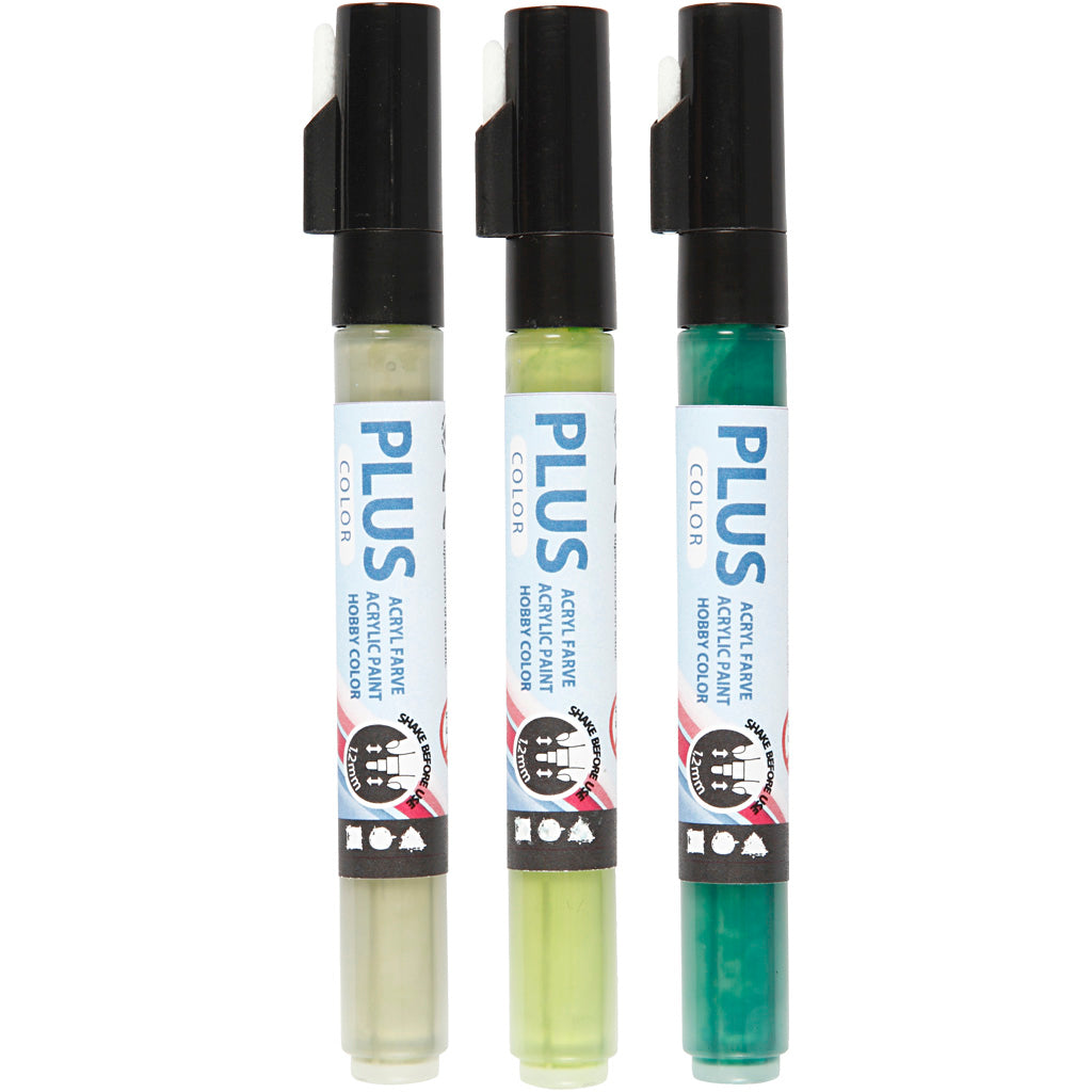 Plus Color Marker, L: 14,5 cm, line 1-2 mm, dark green, eucalyptus, leaf green, 5,5 ml