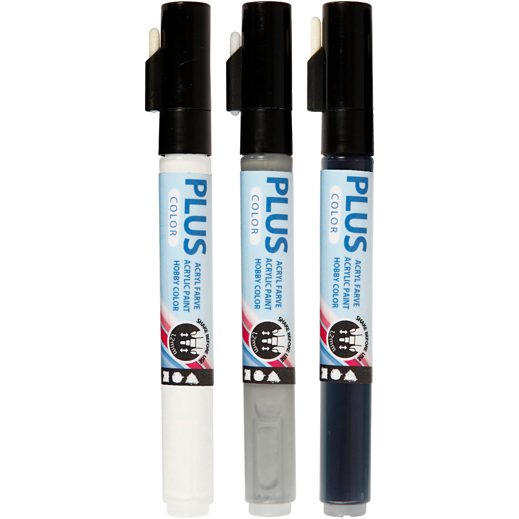 Plus Color Marker, L: 14,5 cm, line 1-2 mm, black, off-white, rain grey, 5,5 ml