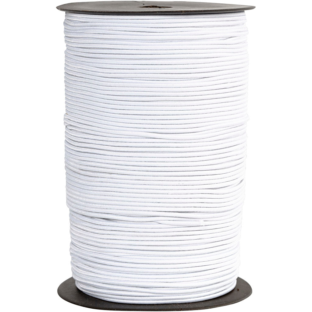 Elastic Cord, thickness 2 mm, white, 250 m/ 1 roll
