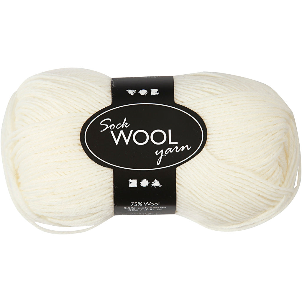 Sock Yarn, L: 200 M, off-white, 50 g/ 1 ball