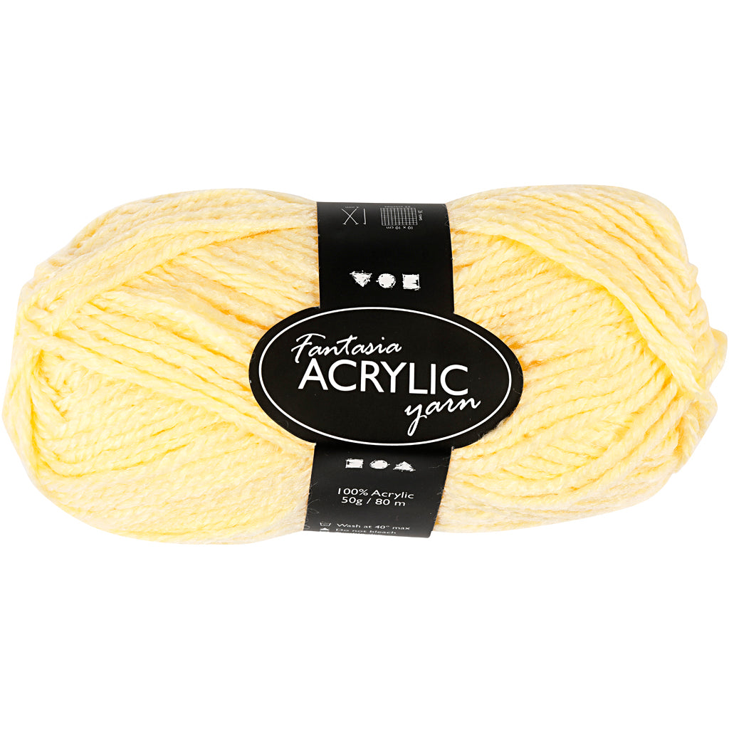 Fantasia Acrylic Yarn, L: 80 M, light yellow, 50 g/ 1 ball