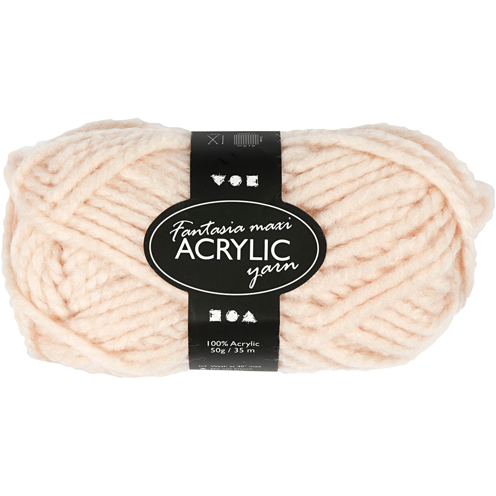 Fantasia Acrylic Yarn, L: 35 M, Maxi, beige, 50 g/ 1 ball